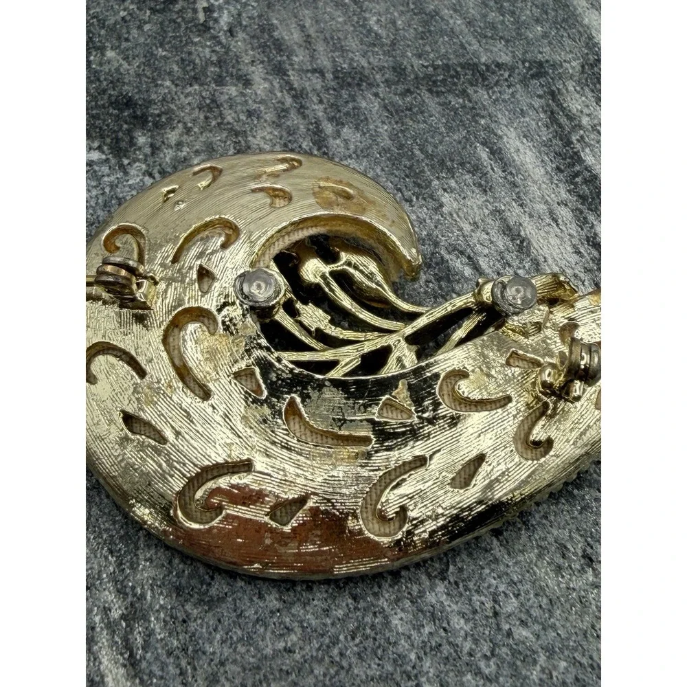 Vintage Coro Glitter Brooch Pin‎ Rhinestones Gold Tone Swirl MCM